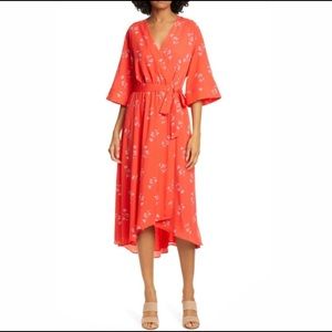 Joie Vibrant Reddish Coral color Floral Midi Dress